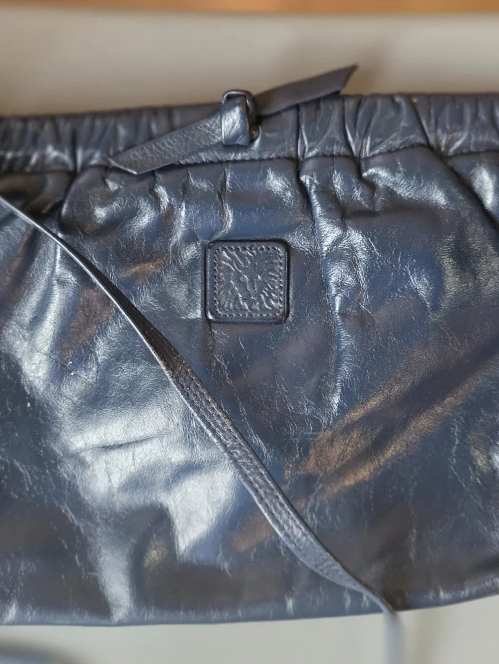 Vintage Anne Klein Navy Leather Clutch Or Shoulder Bag